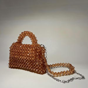 Handmade Brown Crystal Beaded Bag: Evening Clutch