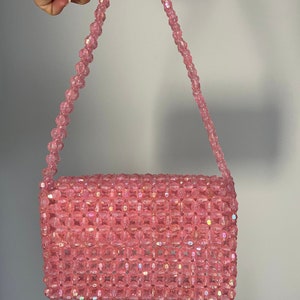 Rosa Kristall Perlen Tasche | Rosa Kristallperlentasche | Perlentasche | Perlen Tasche | Kristall Tasche | Tasche | Kristall Perlen Tasche | Crystal Bead Täschchen |
