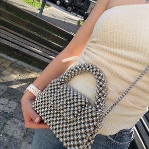 Handmade Silver Crystal Beaded Bag: Evening Clutch