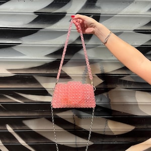 Handmade Pink Crystal Beaded Bag: Evening Clutch