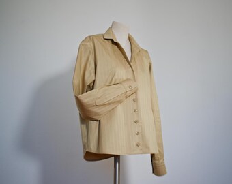 Exclusive women&#39;s shirt made of 100% Italian cotton with fine stripes and a refined sheen – size 38 – unique piece – Made in Germany
