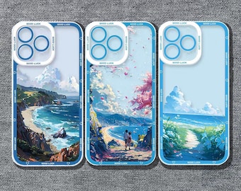 Anime Landscape Phone Case: Seaside Sky Design