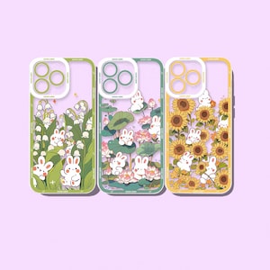 Coque de portable fleurs|Coque de portable lapin|Coques de portables anime|Coque de portable kawaii|iPhone 16 15 14 13 12 11 Pro Max | Samsung S25 S24 S23 S22 S21
