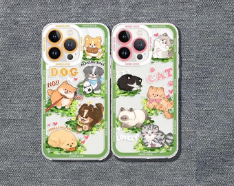 Funda protectora de gel TPU para iPhone con diseño de gato y perro, diseño de mascota
