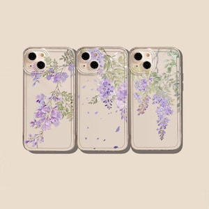 Coque de portable fleurs|Coque de portable fleurs glycines|Coques de portables haut de gamme|Coque de portable transparente|Coques de portables mignonnes|iPhone 16 15 14 13 12 11 Pro Max
