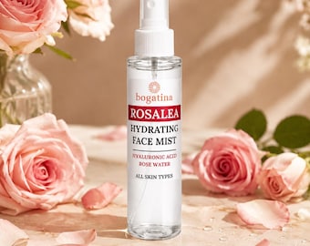 ROSALEA Spray Viso, Acqua di Rose Bulgara e Acido Ialuronico, Tonico Idratante Illuminante