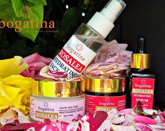 Set de cuidado facial BOGATINA ROSALEA – Set de regalo para el cuidado facial con aceite de rosa búlgara, belleza natural de lujo de Bulgaria.
