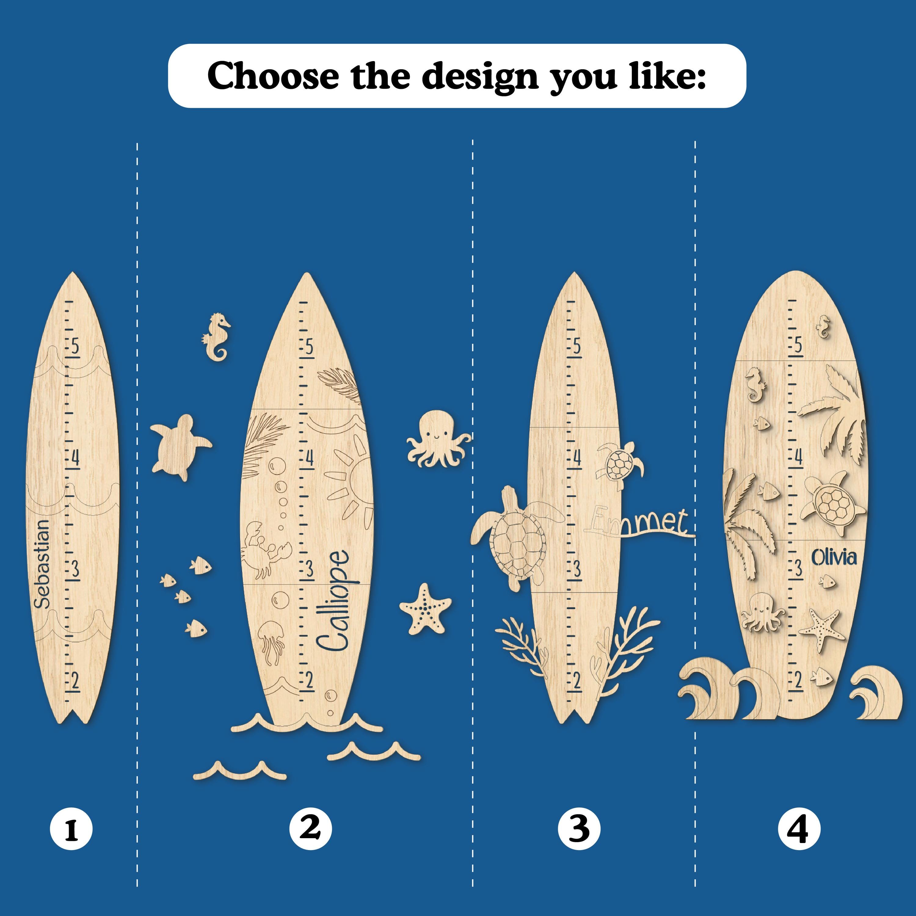 Surf Boared Ruler Personalized Surfboard Growth Chart: Ocean Nursery Decor, Wooden Height ...