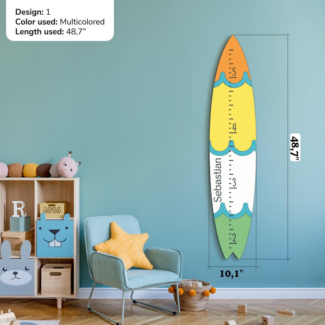 Surf Boared Ruler Personalized Surfboard Growth Chart: Ocean Nursery Decor, Wooden Height ...