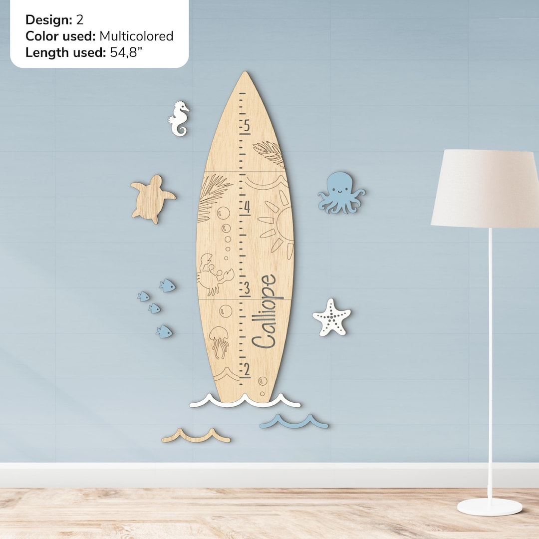 Beach Ruler Personalized Surfboard Wooden Growth Chart Neutral Beach-themed Decor ...