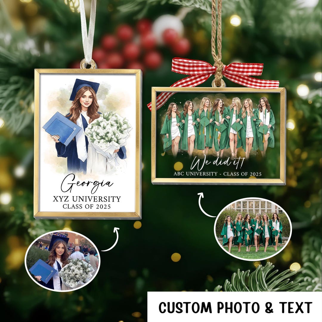 Personalized Watercolor Photo Graduation Ornament: Class of 2025 ...