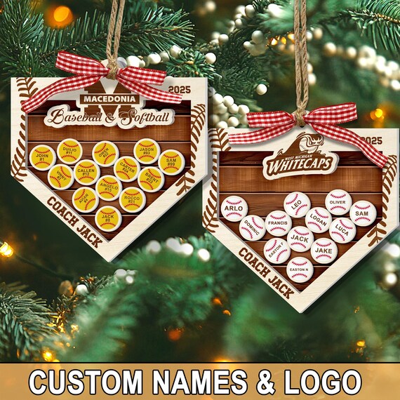 Personalized Baseball Coach Christmas Gift, Custom Softball Coach Gift, Custom Softball With Name Ornament, Baseball Team End Of Season Gift