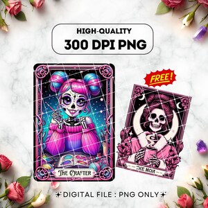 The Crafter Tarot Card PNG, Funnie Halloweene sublimication, Skeleton Tarot Card, Funny tarot Card, Tarot t-shirt design, Digital Download.