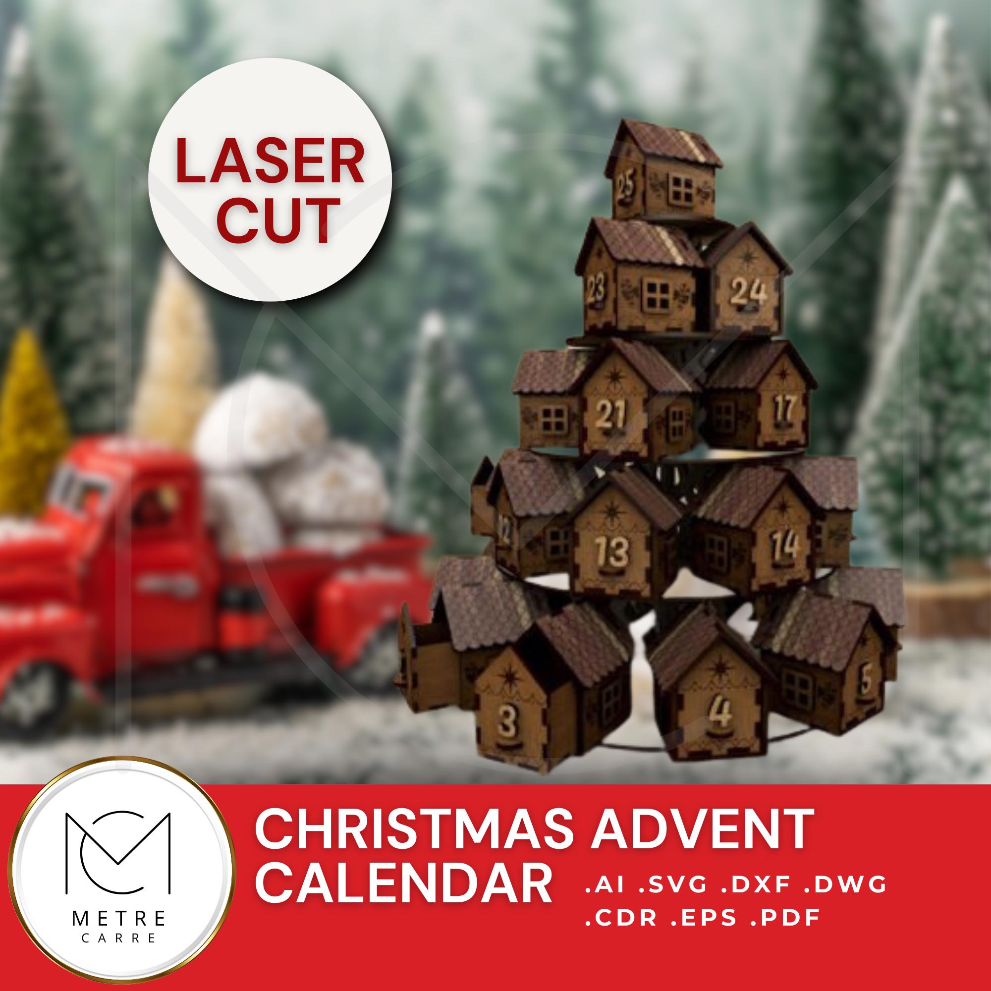 Christmas Advent Calendar Laser Cut | 3D Countdown Houses SVG | DIY Holiday Decor | DigitalDownload | Days until Xtmas | xTool Glowforge