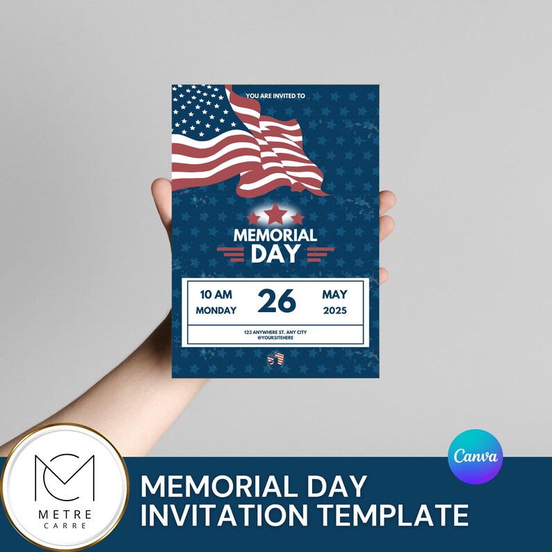 Memorial Day Invitation Template | Editable Canva Design | Patriotic ...