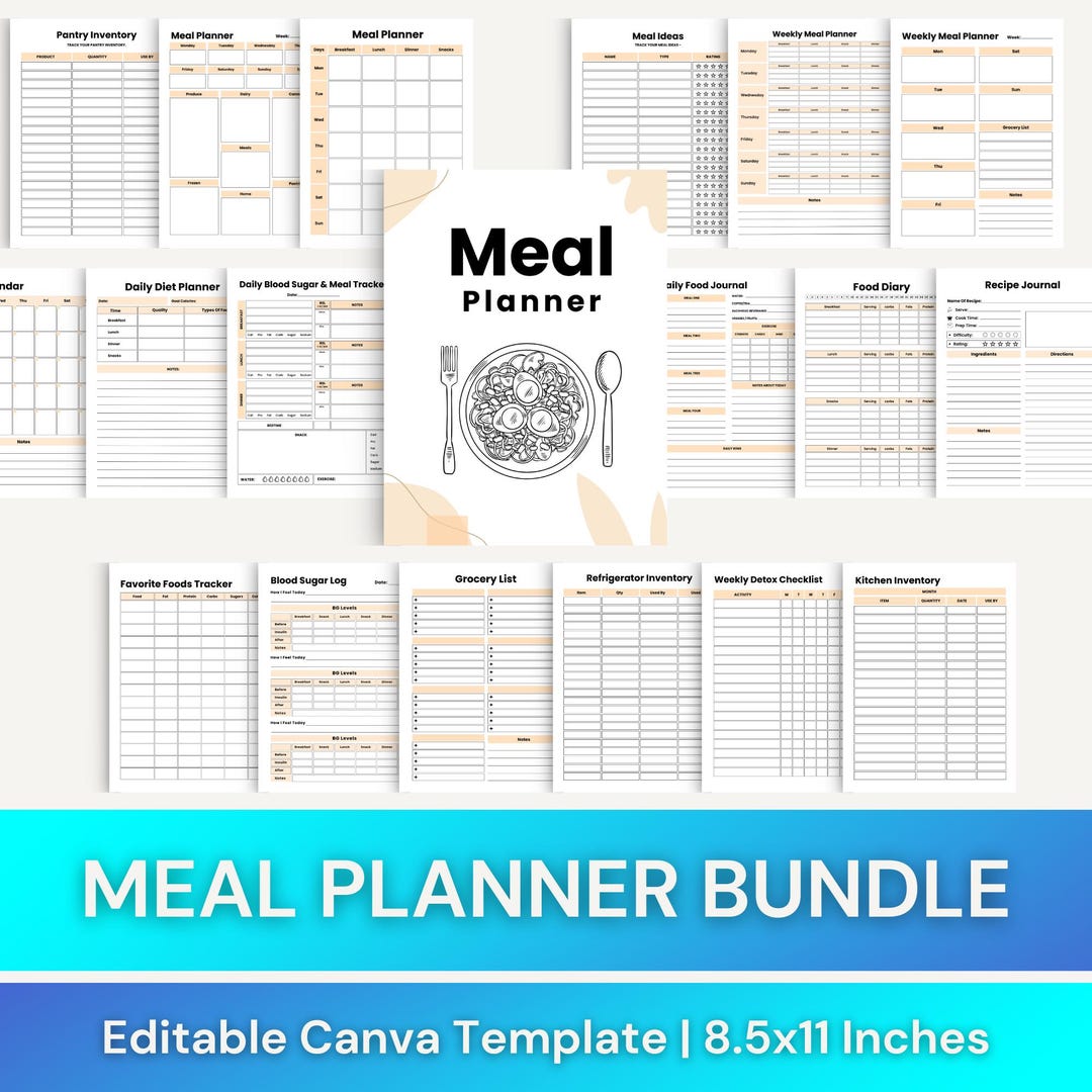 Meal Planner Bundle Canva Kdp Template | Meal Planner Template | Canva ...