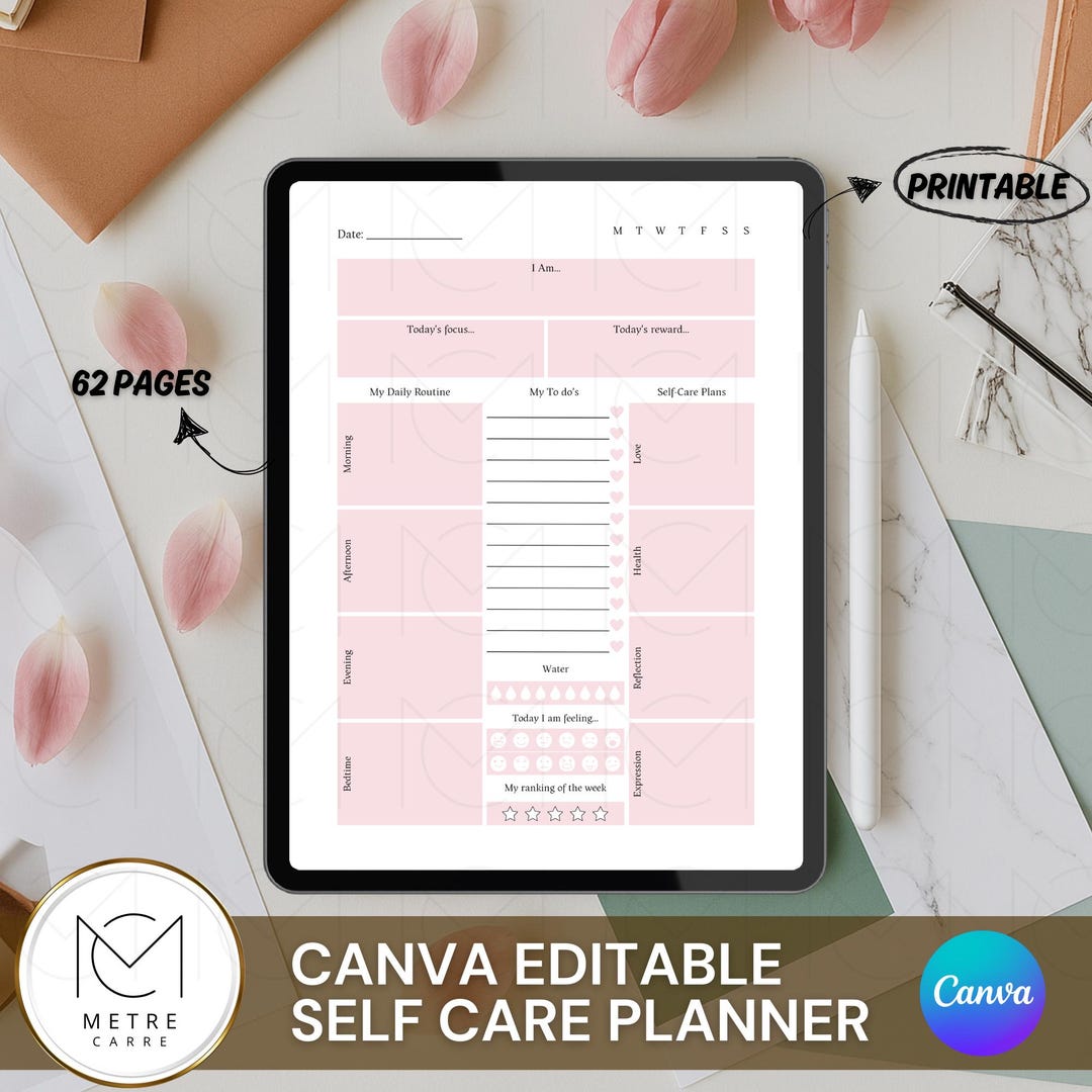 Self-care Planner Canva Template | Editable Digital Wellness Journal ...