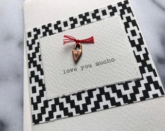 Love You Mucho Tiny Copper Heart Greeting Card