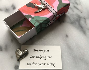 Under Your Wing Message Back with Pewter Heart Token and Fabric Gift Bag