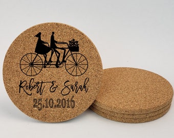 Personalized Cork Coasters | Set of 4 Custom Cork Coasters, Save the date, Wedding Favor Coasters, Bride and Groome gift 107