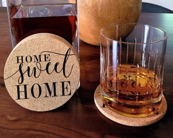 HOME sweet HOME | Cork Coasters | Set of 4 Custom Cork Coasters | HOWSEWARMING gift | Realtor favorite gift | Coasters 110