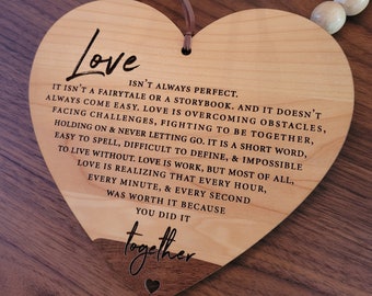 Love message for him | Love message for her | Love isn't only perfect | Personalized Heart Wooden Plaque | Valentine's gift | love quote