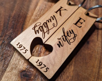 Hubby & Wifey Personalized Split Heart Keychain Pair, Personalized Keychain with Monogram | Personalized charms for keychain 121C