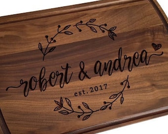Personalized Cutting Boards, Custom Cutting Board with JUICE GROOVE, Wedding Gift, Housewarming Gift, Anniversary Gift, Engagement (209)