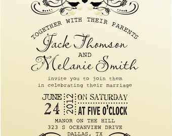 DIY Wedding invitation vintage design typewriter font rubber stamp clear block mounted -style 6020INVITATION - custom wedding stationary