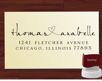 Personalized Name Rubber Stamp Return Address Monogram Stamper Envelope Stamp Long Lasting Modern Font Heart Design Wedding Invitations