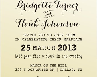 DIY Wedding invitation vintage design typewriter font rubber stamp clear block mounted -style 6051INVITATION - custom wedding stationary