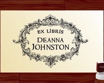 Custom EX LIBRIS Bookplate Stamp Vintage Frame Self inking From the LIBRARY of Rubber Book Stamp - Personalized Library Stamper Label EL5003