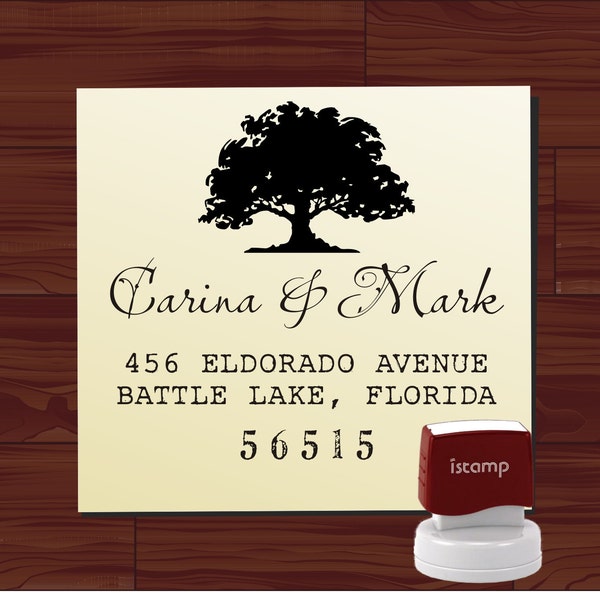 RETURN ADDRESS STAMP Self Inking Oak Tree Evelope Addressing Name Stamp Personalized Wedding Favor Stamp - Label 6019ADDRESS