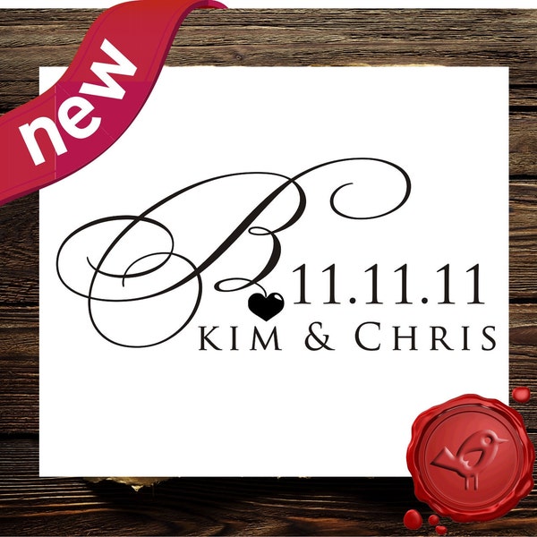 NEW design Custom  Personalized monogram  wood handle mounted  save the date rubber stamp with your initial / monogram    - style 7023