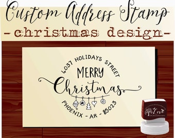 Merry Christmas Happy Holidays design  SELF INKING custom Return Address Stamp --- Style HS 1811