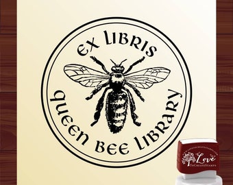 Queen Bee Ex Libris Stamp, From the Library of Custom Self Inking Stamp, Personalized Library Preink Stamper - Style 1579A