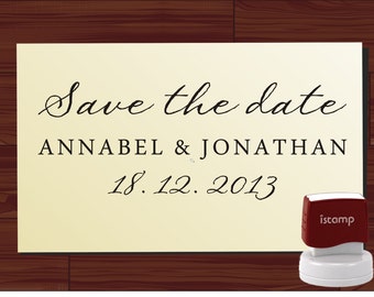 SAVE THE DATE modern design Calligraphy Handwriting Script font self inking stamp -style 6056  - custom wedding stationary