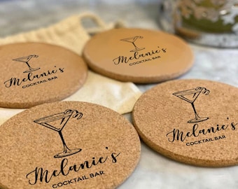 Cocktail Glass Cork Coasters | Logo Cork Coasters Gift Set for Her | Cork Table Protector | Cocktail Drink Coasters | 1081