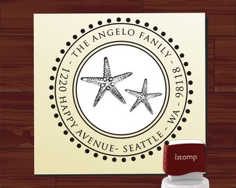 Starfish Family Custom Rubber Stamp - Personalized SELF INKING Wedding Address Stamper - Style 1279B