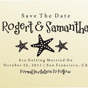 SAVE THE DATE Stamp Self Inking Whimsical Starfish Personalized Wedding Stationery Stamper self ink Style 6004 image 1