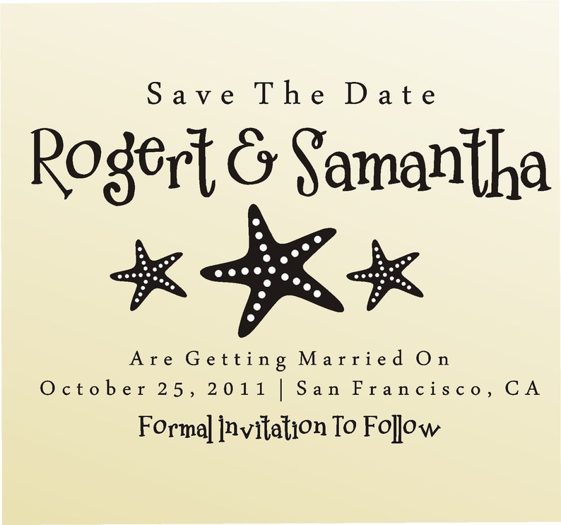 SAVE THE DATE Stamp Self Inking Whimsical Starfish Personalized Wedding Stationery Stamper self ink Style 6004 image 1