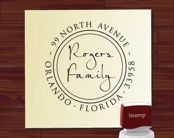 Custom Address Stamp - Round Return Address SELF INKING Stamp - Custom Name Calligraphy Wedding Stationery Family Stamp Newlywed Gift 9013C