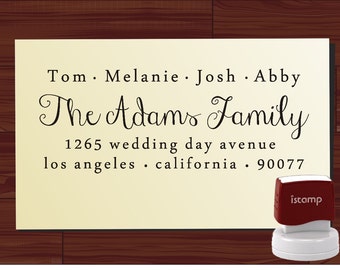 Envelope Address Stamp Self Inking, Whimsical Script Family Name Stamp Custom Rubber Stamp Personalized Wedding Address Stamper Label 1283C