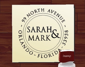 Custom Personalized ROUND SELF INKING Return Address Rubber Stamp - style 1294 - cute wedding or christmas gift