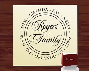 Custom Personalized round SELF INKING Return Address Rubber Stamp - style 9013M - cute wedding or christmas gift