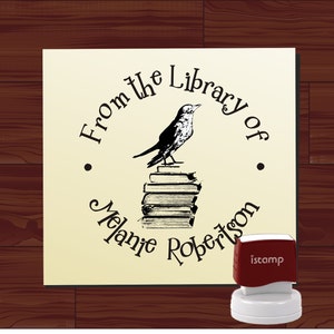 Bird on Book Stamp EX LIBRIS Custom Self inking From the LIBRARY of Rubber Book Stamp - Personalized Library Stamper - Style 1578B