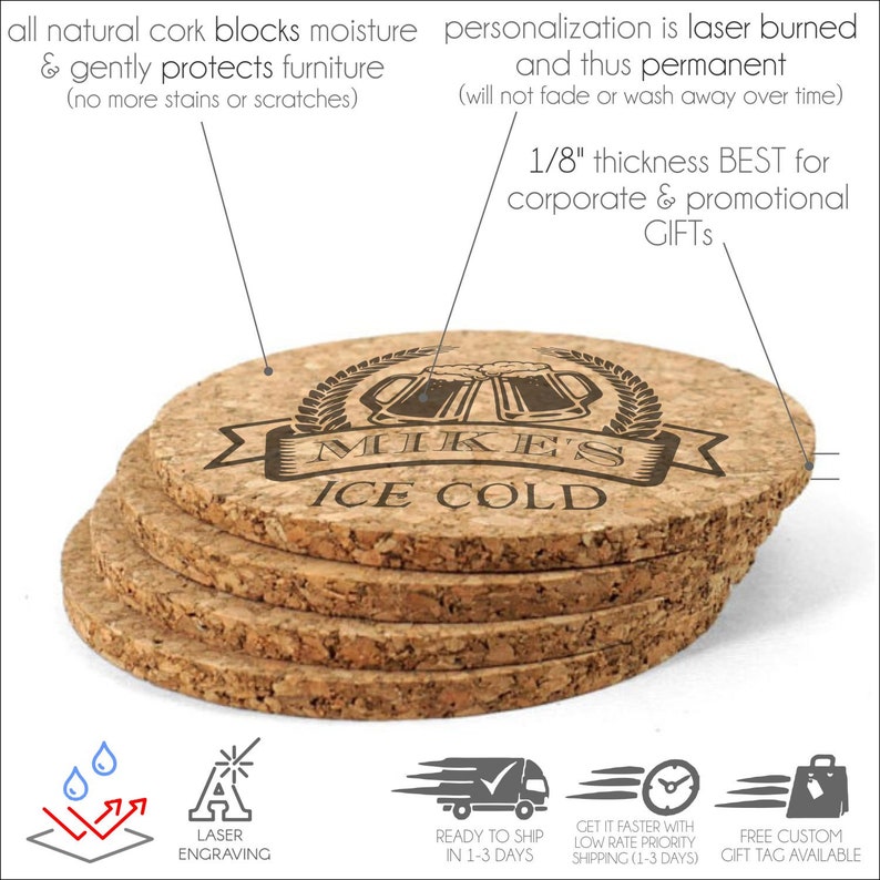 Personalized Cork Coasters Custom Cork Coasters Set Etsy