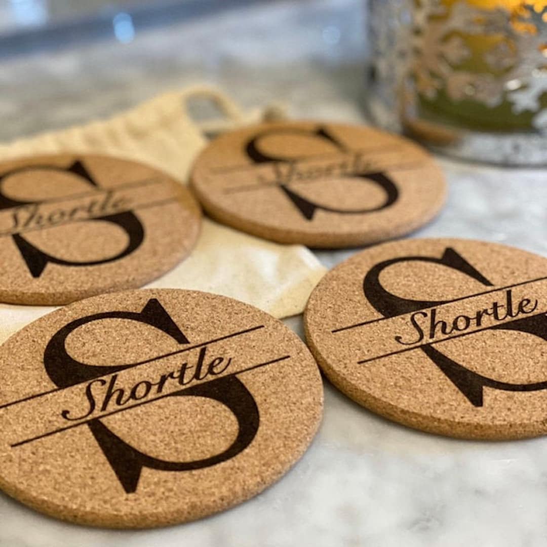 Monogram Coaster Set Personalized Cork Coasters With Monogram Initial and Name Set of 4 Custom Cork Coasters Wedding Coasters 202 Etsy UK