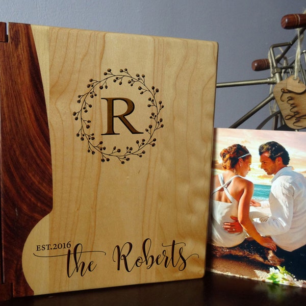 Personalized Wood Cover Photo Album with Beautiful Engraving | Monogram Family Album for Wedding, Birthday, or Bravest Adventures (176)