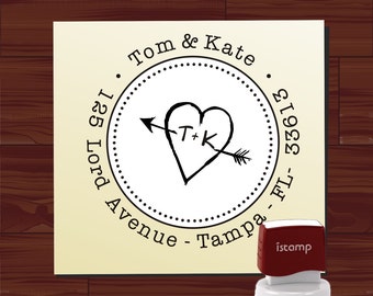 Arrow in Heart Monogram Initials Custom Rubber Stamp - SELF INKING Typewriter Return Address Stationery Stamper - Style HS1309